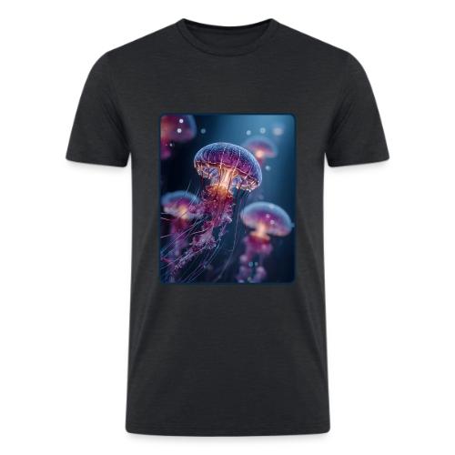 Glowing Jellyfish Deep Sea Design - Men’s Tri-Blend Organic T-Shirt