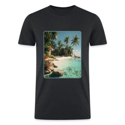 Serene Tropical Beach Floral Design - Men’s Tri-Blend Organic T-Shirt