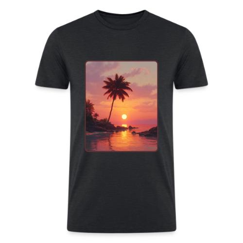 Tropical Beach Sunset Palm Design - Men’s Tri-Blend Organic T-Shirt