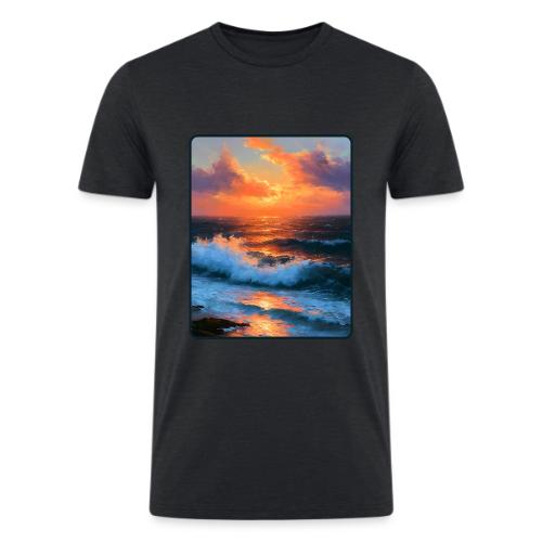 Sunset Storm Waves Oil Painting - Men’s Tri-Blend Organic T-Shirt