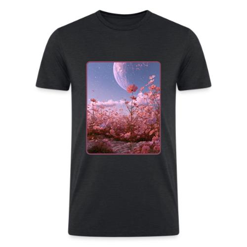 Cosmic Moon & Cosmos Flowers Art - Men’s Tri-Blend Organic T-Shirt