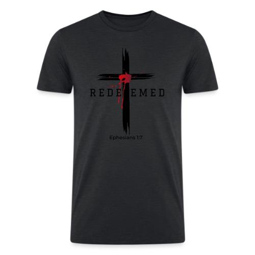 Redeemed by the blood of Jesus - Ephesians 1:7 - Men’s Tri-Blend Organic T-Shirt