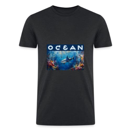 Ocean: Synthwave Shark - Men’s Tri-Blend Organic T-Shirt