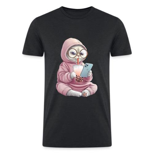 Cool Cat Bubble Tea Cartoon Design - Men’s Tri-Blend Organic T-Shirt