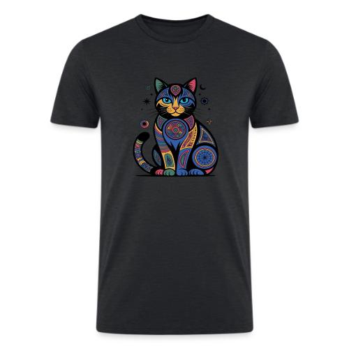 Vibrant Geometric Cat Mandala - Men’s Tri-Blend Organic T-Shirt