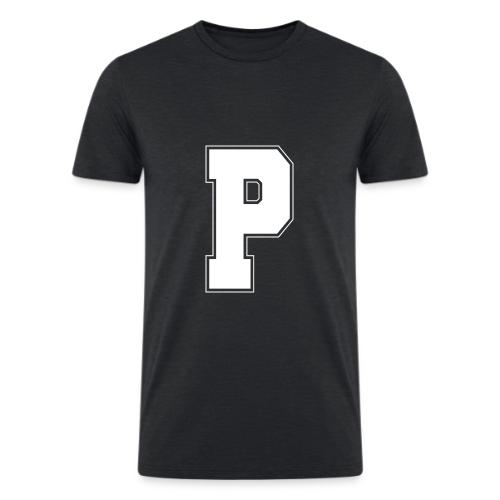 White Letter P – Varsity Alphabet Monogram - Men’s Tri-Blend Organic T-Shirt