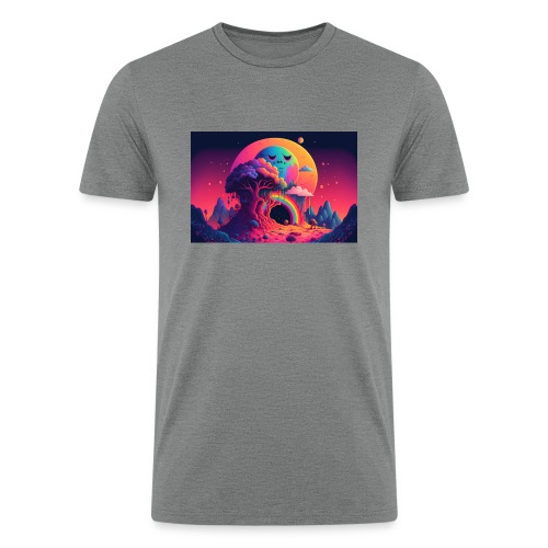Sleepy Moon Over Forest Rainbow Portal - Men’s Tri-Blend Organic T-Shirt
