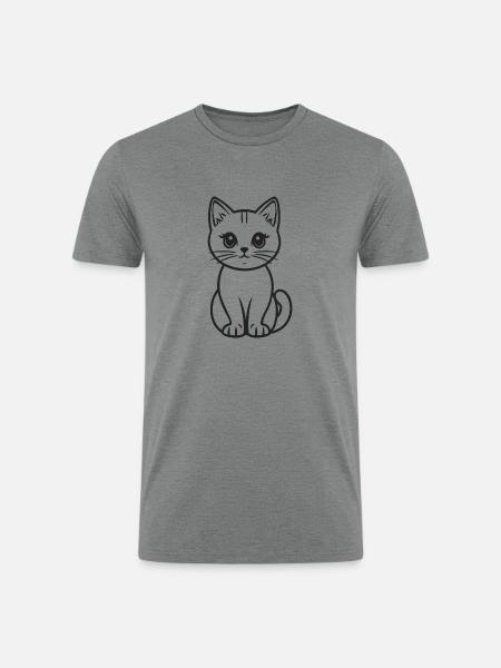 Outline Cat Detailed Cat Face - Men’s Tri-Blend Organic T-Shirt - heather gray
