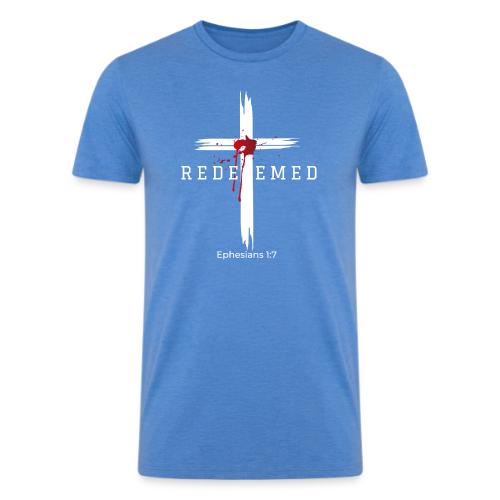 Redeemed by the blood of Jesus - Ephesians 1:7 - Men’s Tri-Blend Organic T-Shirt