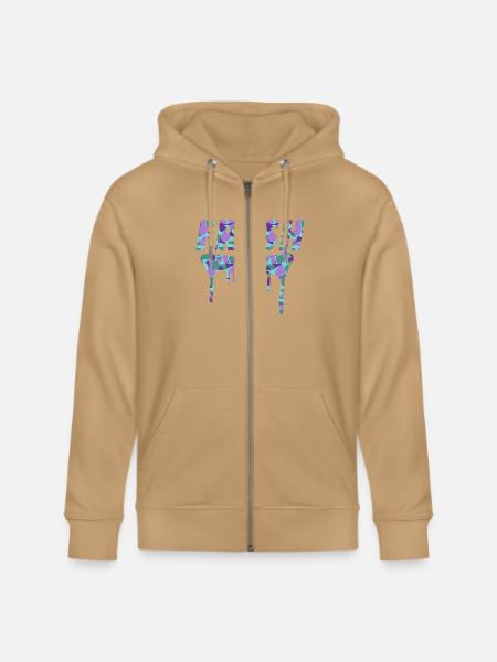 Fresh Purple Camo Drips - Stanley/Stella Cultivator Organic Zip Hoodie - latte