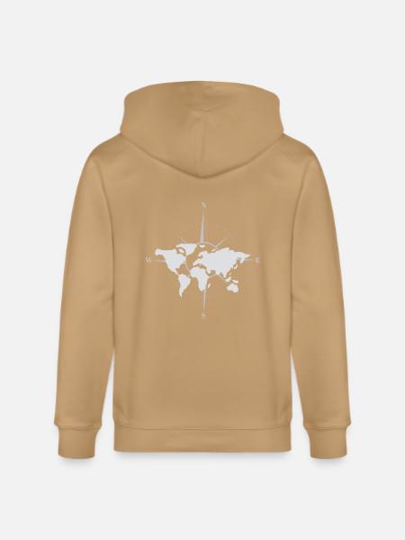 World map and compass - Stanley/Stella Cultivator Organic Zip Hoodie - latte