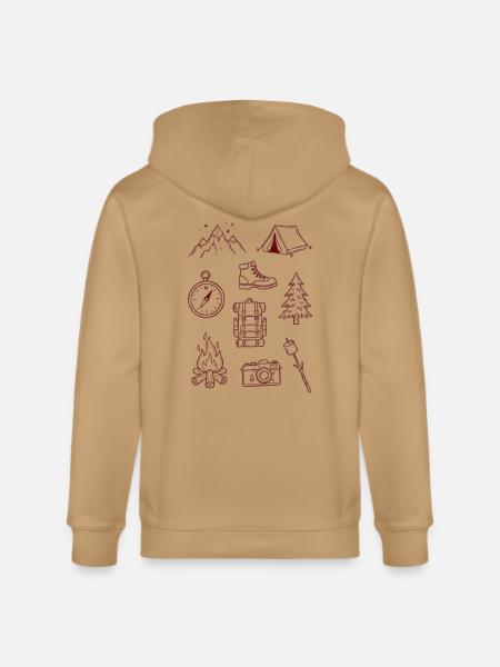Adventure Enthusiast Camping Doodle Collage - Stanley/Stella Cultivator Organic Zip Hoodie - latte