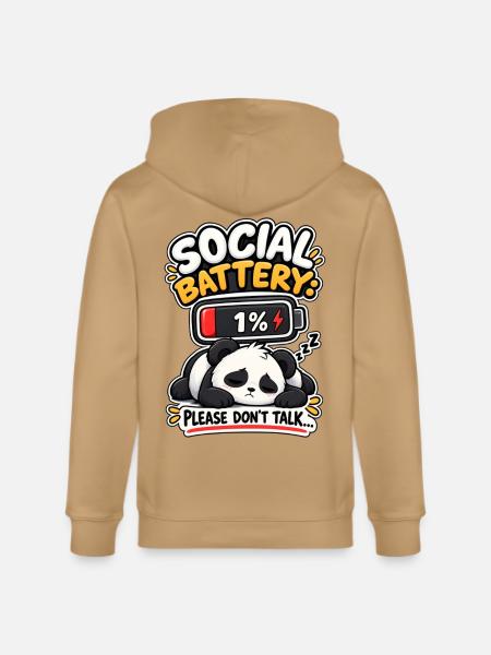 Social Battery Panda 1% - Stanley/Stella Cultivator Organic Zip Hoodie - latte