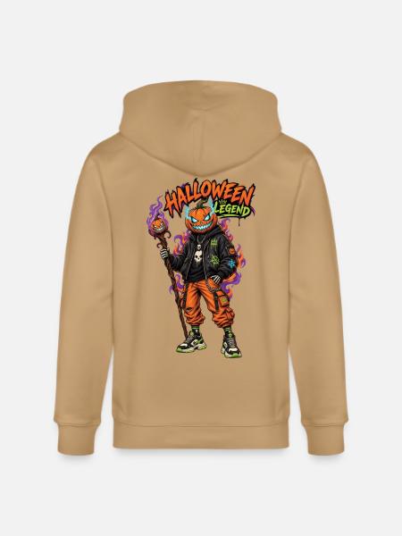 Halloween Legend Pumpkin Head Streetwear - Stanley/Stella Cultivator Organic Zip Hoodie - latte