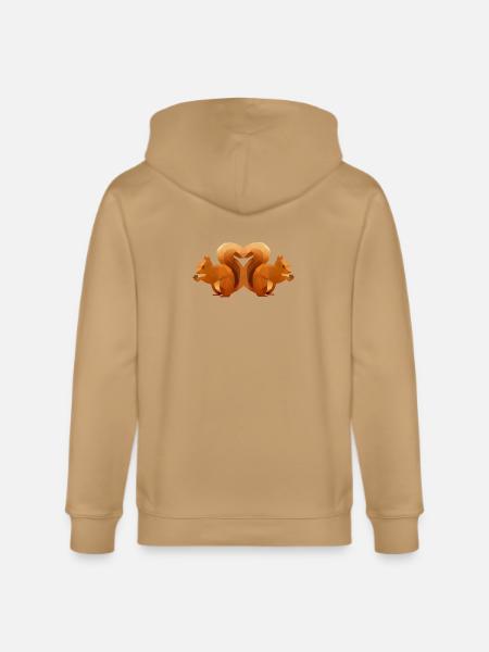 Low-Poly Squirrel Heart Duo - Stanley/Stella Cultivator Organic Zip Hoodie - latte