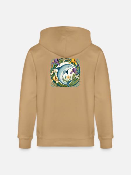 Dolphin in Iris Circle - Stanley/Stella Cultivator Organic Zip Hoodie - latte