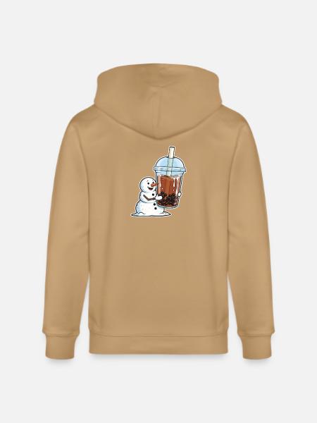 Snowman Bubble Tea Cup - Stanley/Stella Cultivator Organic Zip Hoodie - latte