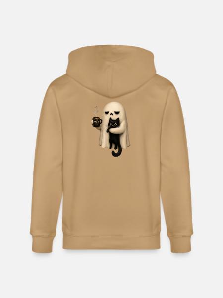 Meh Ghost and Cat Mug - Stanley/Stella Cultivator Organic Zip Hoodie - latte
