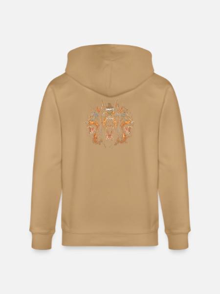 Triple-Headed Fiery Doberman - Stanley/Stella Cultivator Organic Zip Hoodie - latte