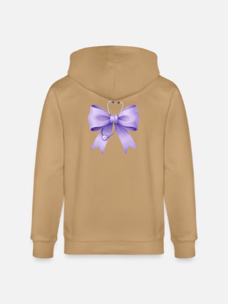 Purple Bow with Stethoscope - Stanley/Stella Cultivator Organic Zip Hoodie - latte