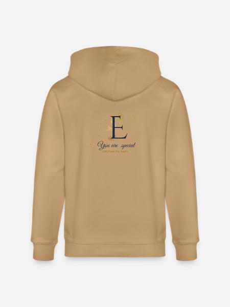 Elegant E with Gold Flourish - Stanley/Stella Cultivator Organic Zip Hoodie - latte