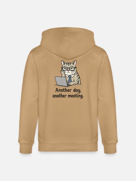 Grumpy Office Cat at Laptop - Stanley/Stella Cultivator Organic Zip Hoodie - latte