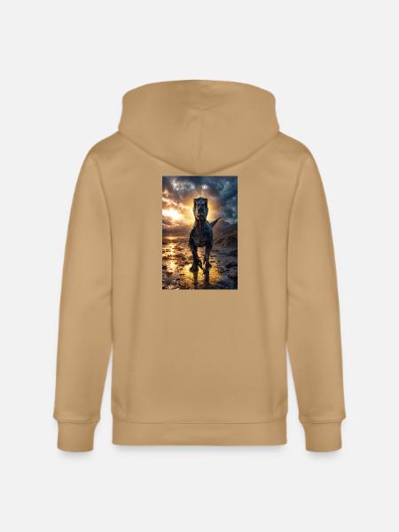 Dino at Sunset Shore - Stanley/Stella Cultivator Organic Zip Hoodie - latte