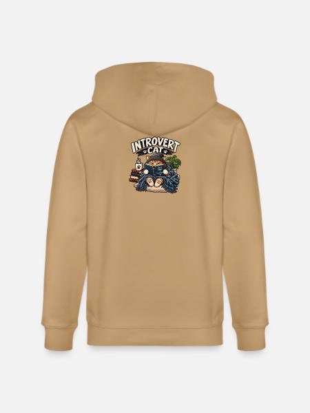 Introvert Cat Cozy Reader - Stanley/Stella Cultivator Organic Zip Hoodie - latte