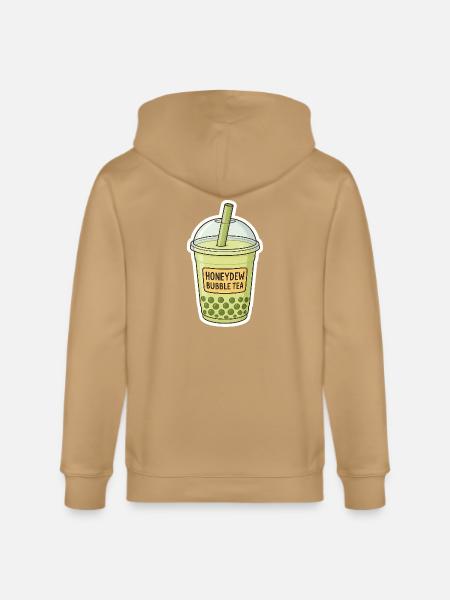 Honeydew Bubble Tea Illustration - Stanley/Stella Cultivator Organic Zip Hoodie - latte