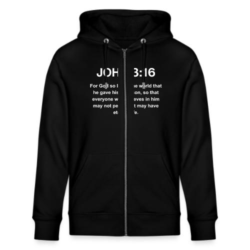 John 3:16 Christian Apparel – White - Stanley/Stella Cultivator Organic Zip Hoodie
