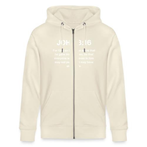 John 3:16 Christian Apparel – White - Stanley/Stella Cultivator Organic Zip Hoodie