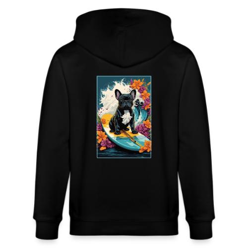 French Bulldog Surfing A Flower Wave - Stanley/Stella Cultivator Organic Zip Hoodie