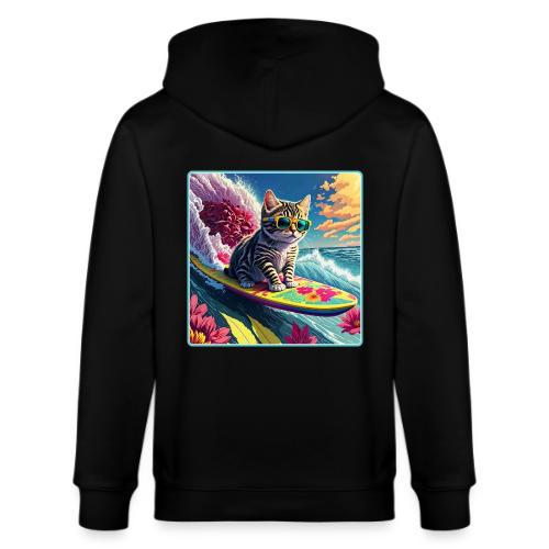 Kitten Surfing A Pink Flower Wave - Stanley/Stella Cultivator Organic Zip Hoodie