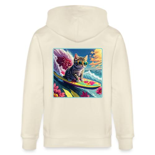 Kitten Surfing A Pink Flower Wave - Stanley/Stella Cultivator Organic Zip Hoodie