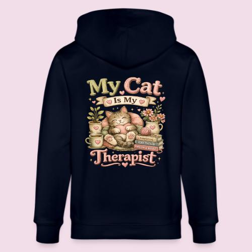Flux Faux Embroidery My Cat Is My Therapist Design - Stanley/Stella Cultivator Organic Zip Hoodie
