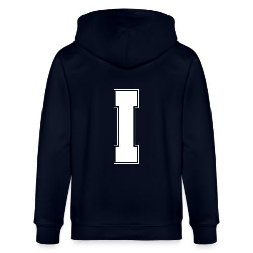 White Letter I – Varsity Alphabet Monogram - Stanley/Stella Cultivator Organic Zip Hoodie