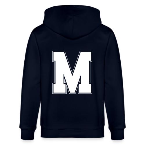 White Letter M – Varsity Alphabet Monogram - Stanley/Stella Cultivator Organic Zip Hoodie