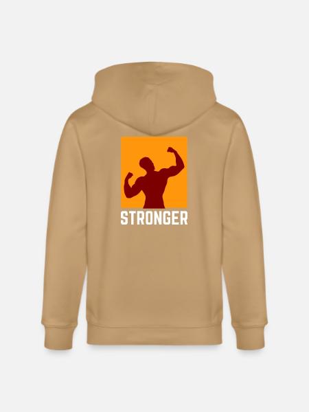 Bold muscular silhouette with Stronger text - Stanley/Stella Cultivator Organic Zip Hoodie -