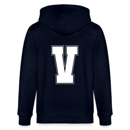 White Letter V – Varsity Alphabet Monogram - Stanley/Stella Cultivator Organic Zip Hoodie