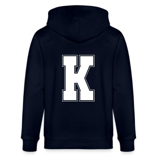 White Letter K – Varsity Alphabet Monogram - Stanley/Stella Cultivator Organic Zip Hoodie