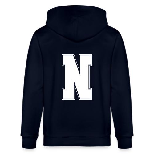 White Letter N – Varsity Alphabet Monogram - Stanley/Stella Cultivator Organic Zip Hoodie