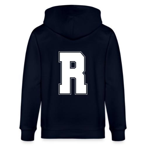 White Letter R – Varsity Alphabet Monogram - Stanley/Stella Cultivator Organic Zip Hoodie