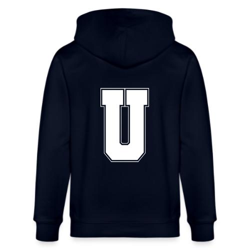 White Letter U – Varsity Alphabet Monogram - Stanley/Stella Cultivator Organic Zip Hoodie