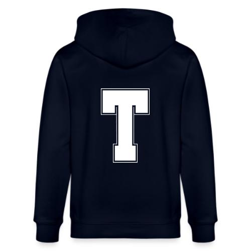 White Letter T – Varsity Alphabet Monogram - Stanley/Stella Cultivator Organic Zip Hoodie