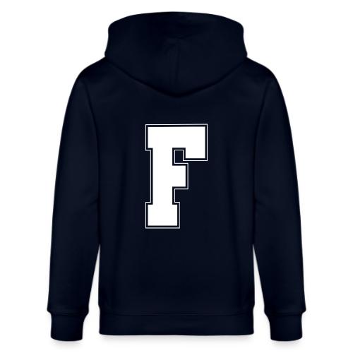 White Letter F – Varsity Alphabet Monogram - Stanley/Stella Cultivator Organic Zip Hoodie