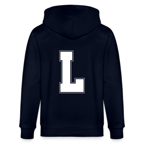 White Letter L – Varsity Alphabet Monogram - Stanley/Stella Cultivator Organic Zip Hoodie