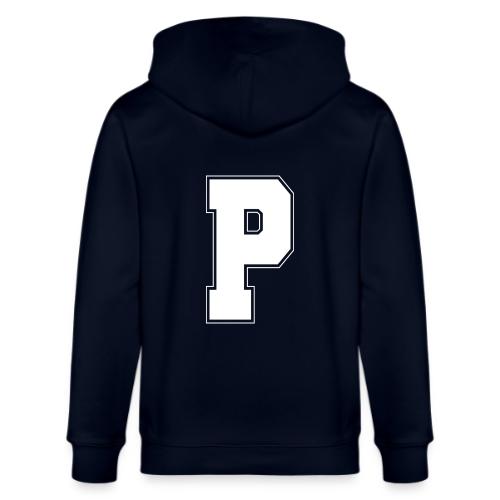 White Letter P – Varsity Alphabet Monogram - Stanley/Stella Cultivator Organic Zip Hoodie