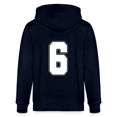 White Number 6 – Varsity Font - Stanley/Stella Cultivator Organic Zip Hoodie
