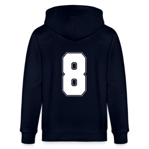 White Number 8 – Varsity Font - Stanley/Stella Cultivator Organic Zip Hoodie