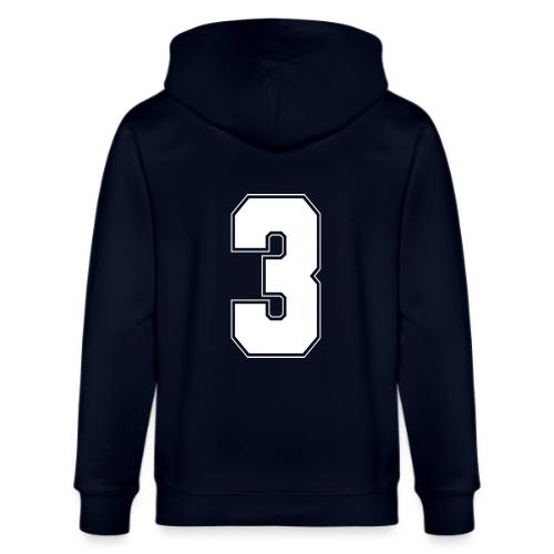 White Number 3 – Varsity Font - Stanley/Stella Cultivator Organic Zip Hoodie